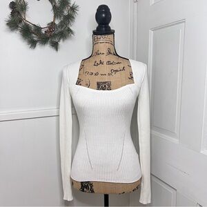 Lovers and Friends Tie Back Fitted Rib Sweater in White